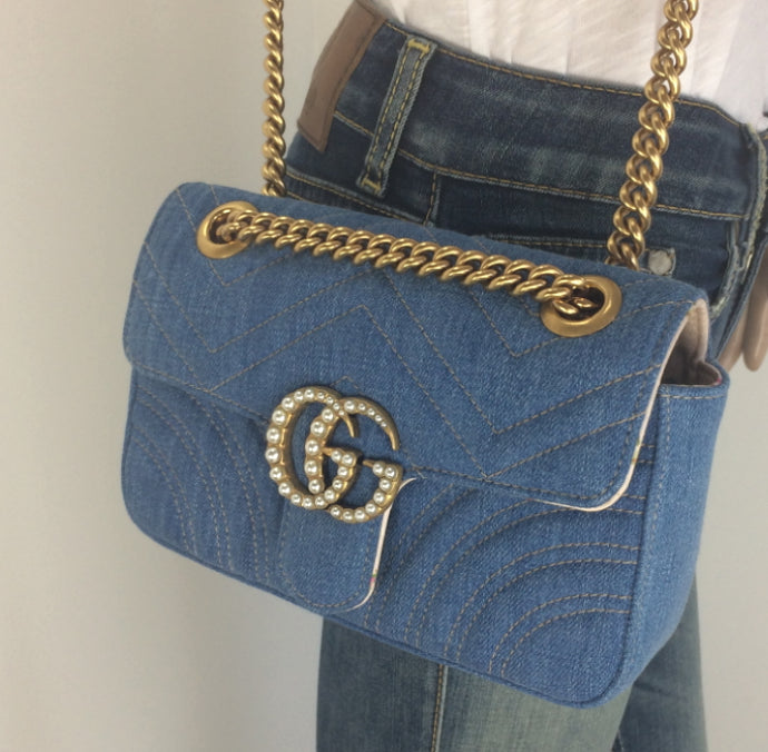 Gucci GG marmont denim pearl mini bag