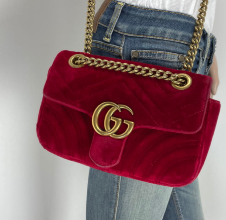 Gucci mini velvet marmont red