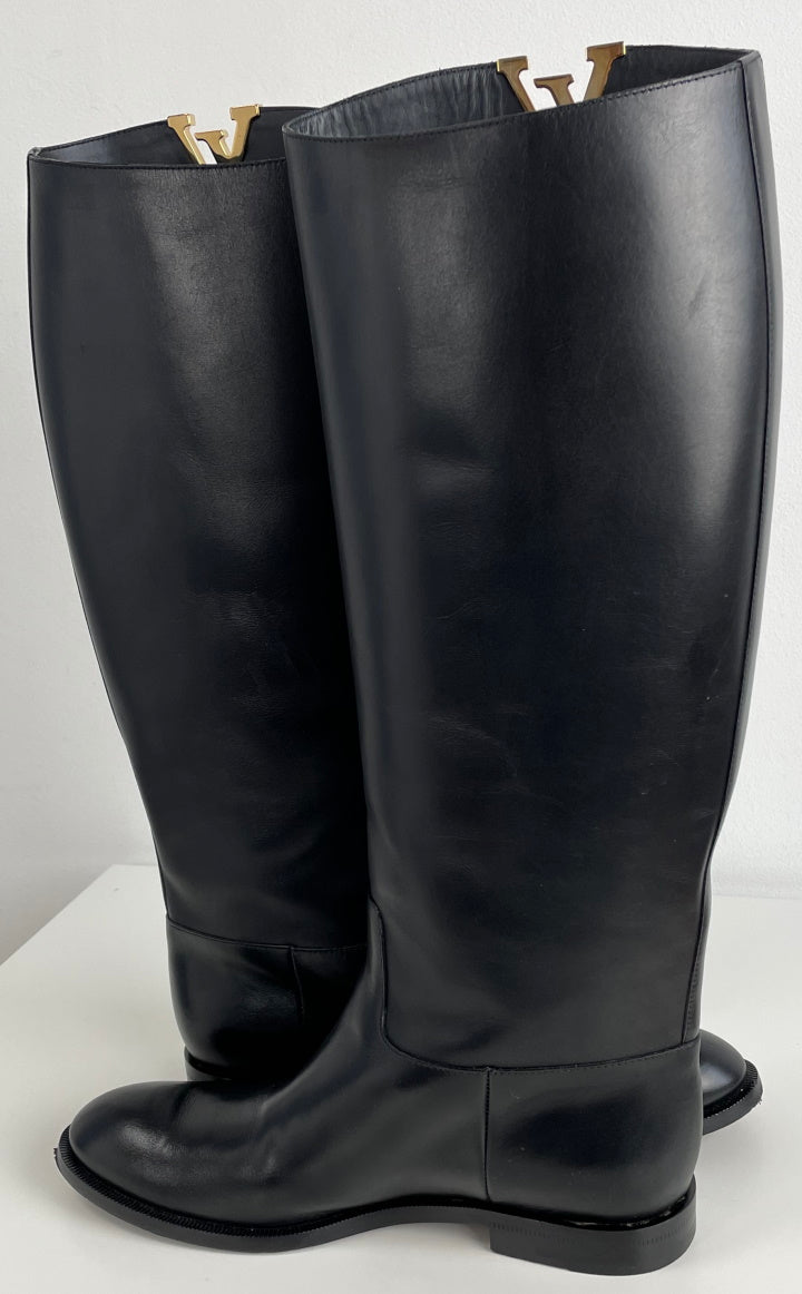 Louis Vuitton Black Leather Moto Boots Size 7/37.5 - Yoogi's Closet