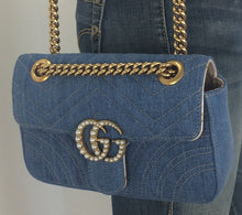 Load image into Gallery viewer, Gucci GG marmont denim pearl mini bag