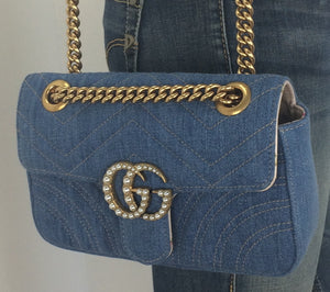 Gucci GG marmont denim pearl mini bag