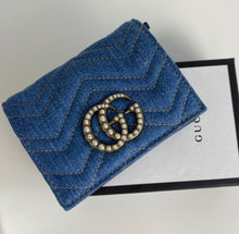 Load image into Gallery viewer, Gucci marmont denim matelasse GG pearl card case wallet