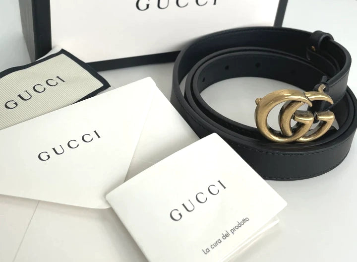 Gucci Beige Marmont New Double G Thin Nude .8cm Size 85 Belt - MyDesignerly