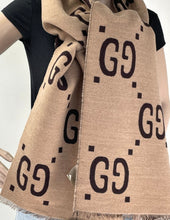 Load image into Gallery viewer, Gucci brown /beige GG jacquard wool silk scarf