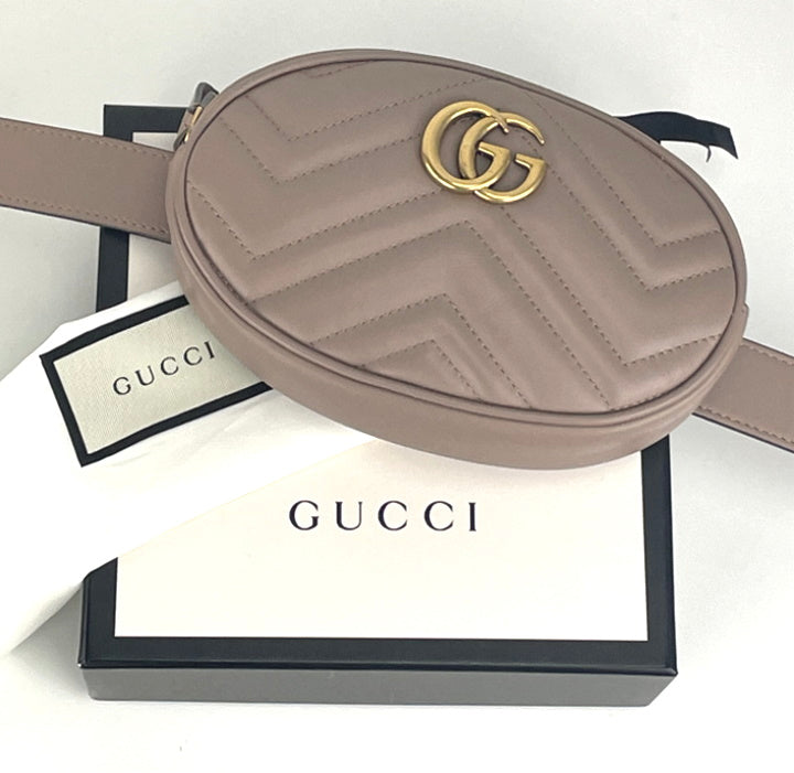 Gucci marmont matelasse belt beg in dusty pink 95/36