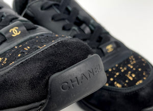 CHANEL black tweed CC gold logo sneakers Size EU38