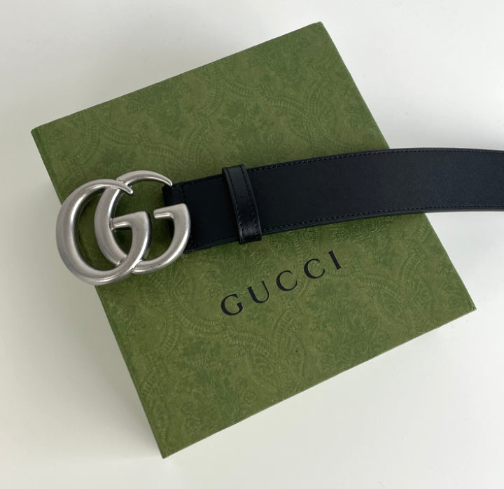 Gucci marmont double G buckle belt size 80 silver