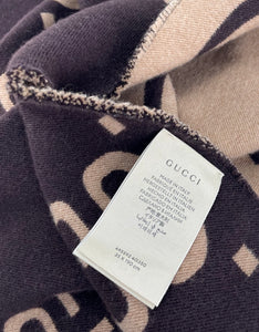 Gucci brown /beige GG jacquard wool silk scarf