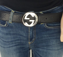 Load image into Gallery viewer, GG interlocking signature belt black size 90
