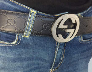 GG interlocking signature belt black size 90