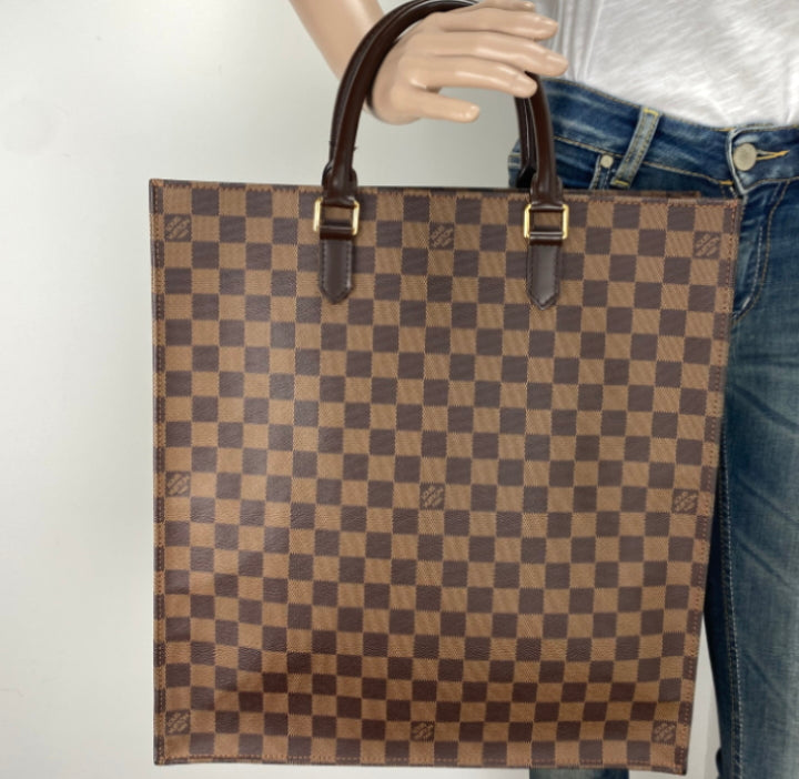 Louis Vuitton Sac Plat shopping bag in ebene damier canvas and brown