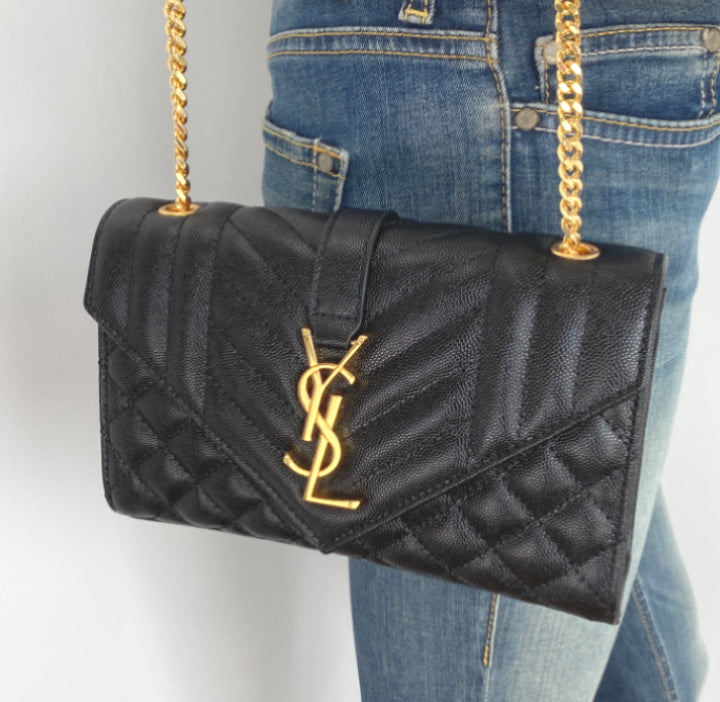 SAINT LAURENT ENVELOPPE SMALL エンベロープ Saint Laurent YSL small envelope bag black – Lady Clara's